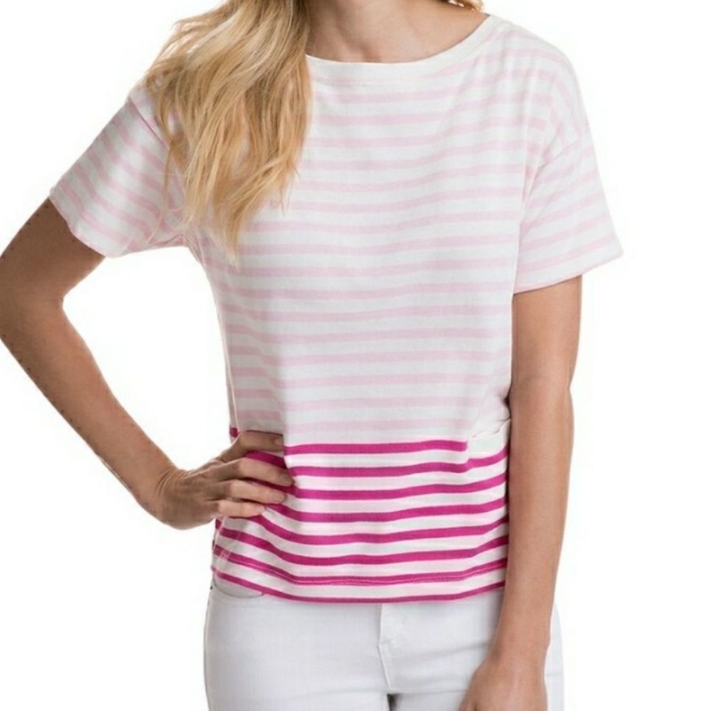 Vineyard Vines Pink and White Boxy Short Sleeve Tee